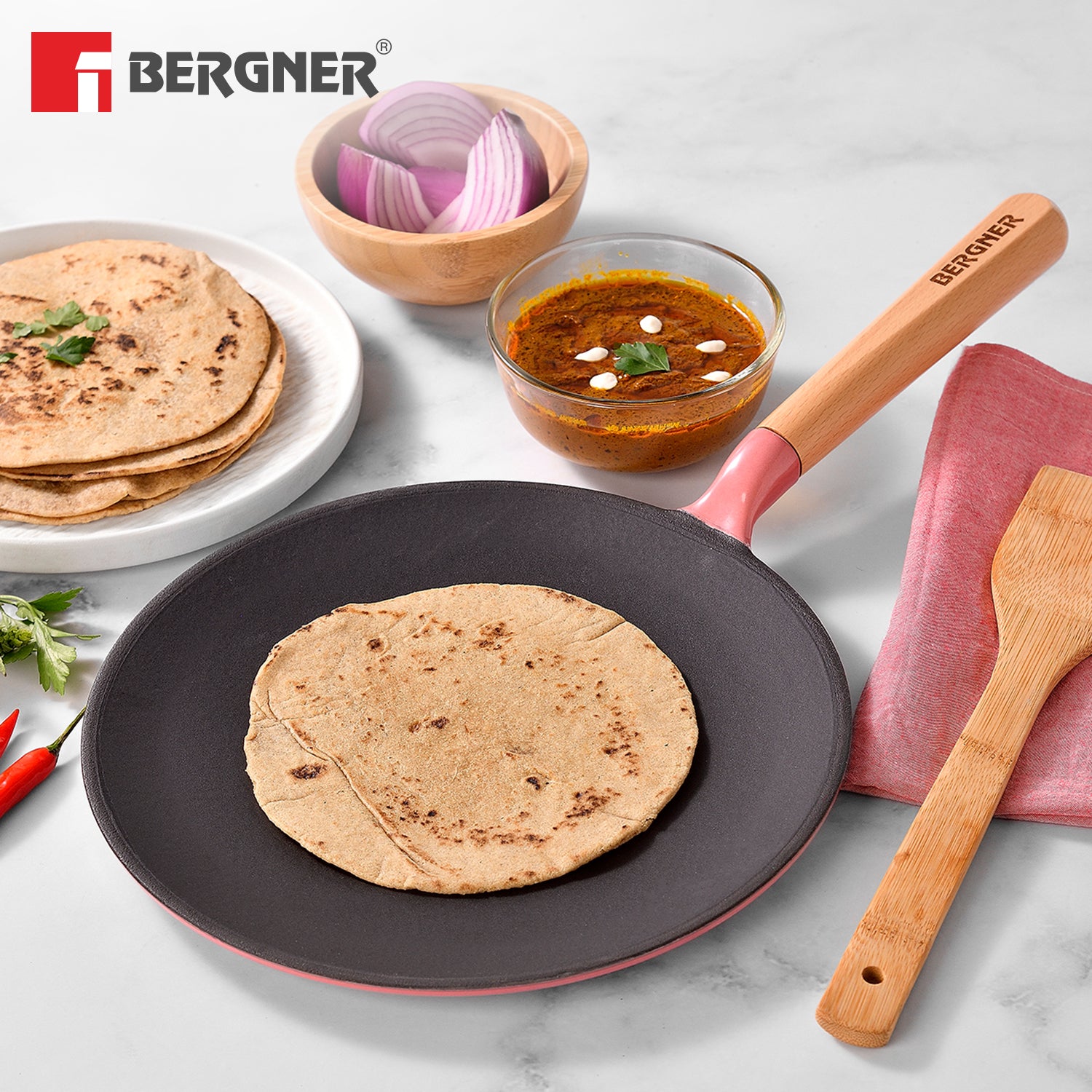 Excalibur Light Cast Iron Roti Tawa 26cm - Induction Bottom, Pink
