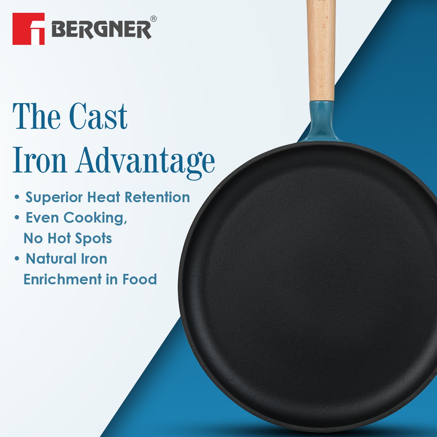 Excalibur Light Cast Iron Dosa Tawa 28cm - Induction Bottom, Blue