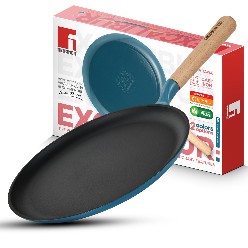 Excalibur Light Cast Iron Dosa Tawa 28cm - Induction Bottom, Blue