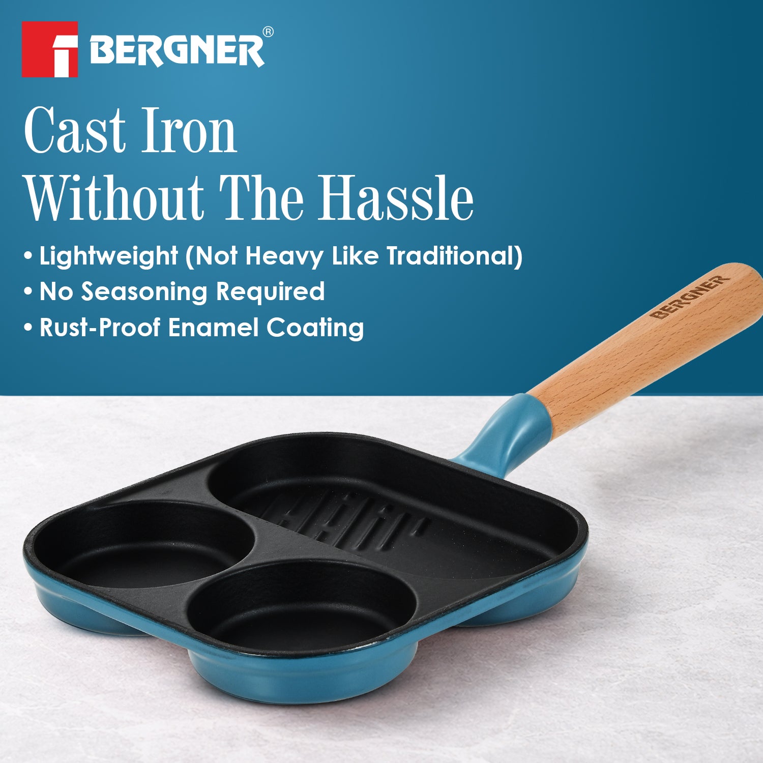 Excalibur Light Cast Iron 18cm Breakfast Pan - Induction Bottom, Blue