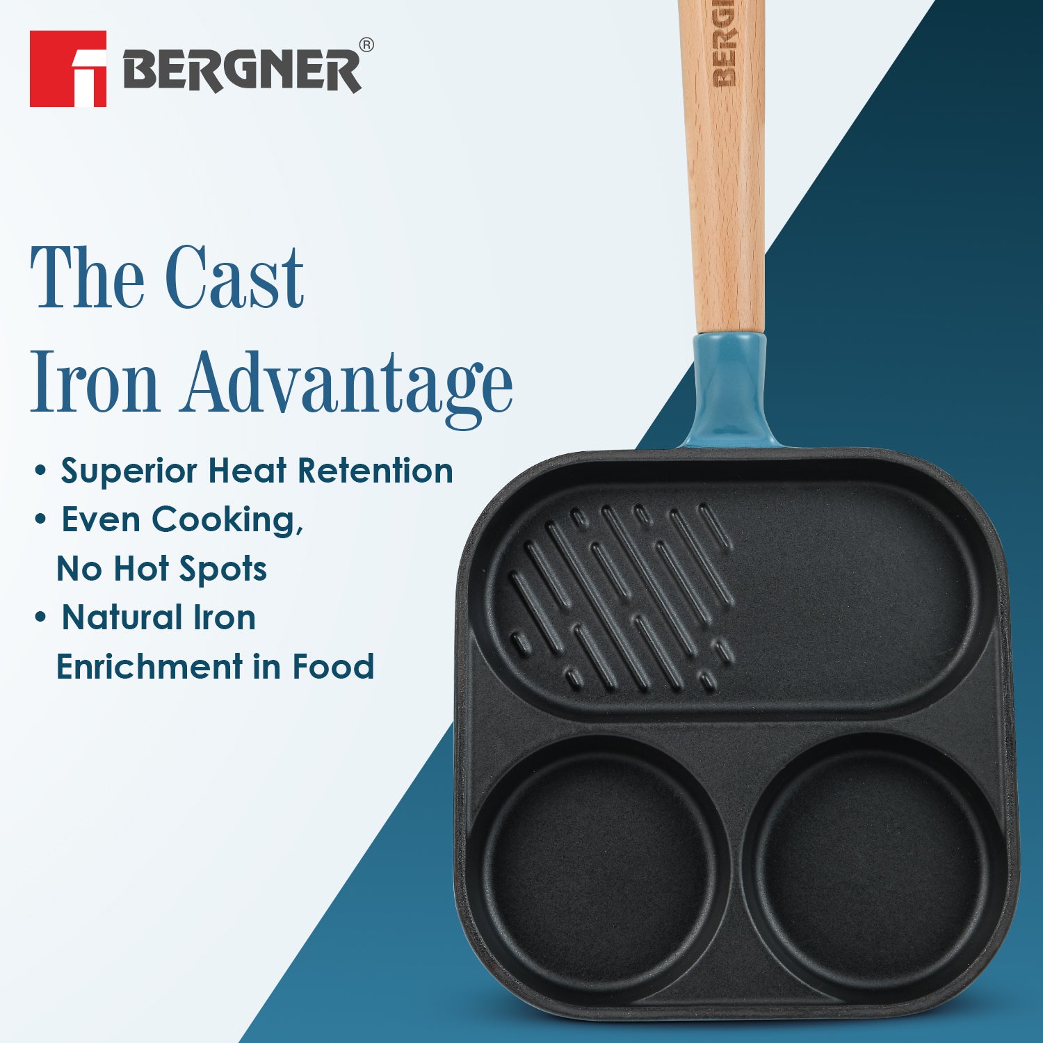 Excalibur Light Cast Iron 18cm Breakfast Pan - Induction Bottom, Blue