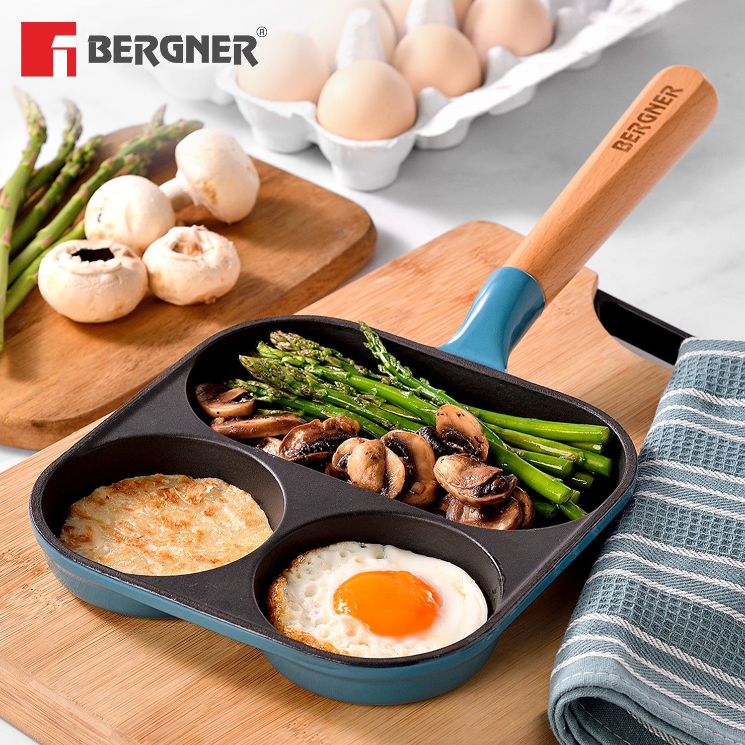 Excalibur Light Cast Iron 18cm Breakfast Pan - Induction Bottom, Blue