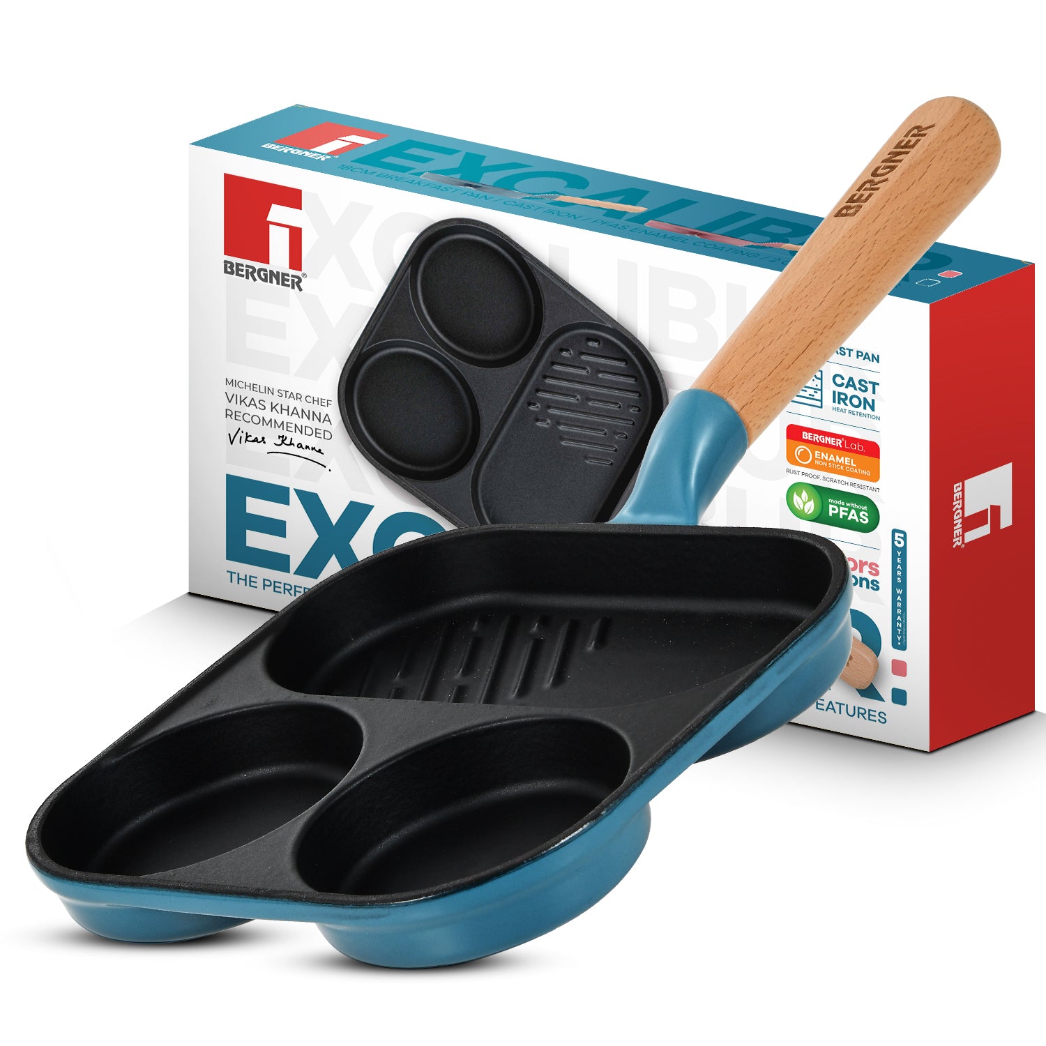 Excalibur Light Cast Iron 18cm Breakfast Pan - Induction Bottom, Blue