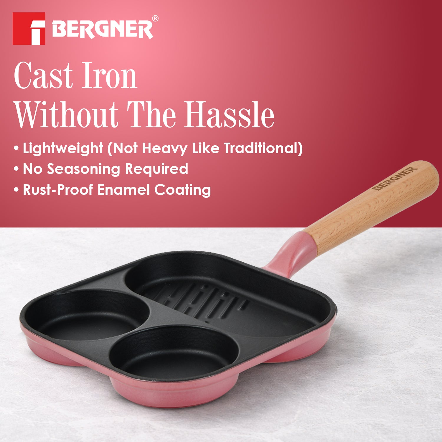 Excalibur Light Cast Iron 18cm Breakfast Pan - Induction Bottom, Pink