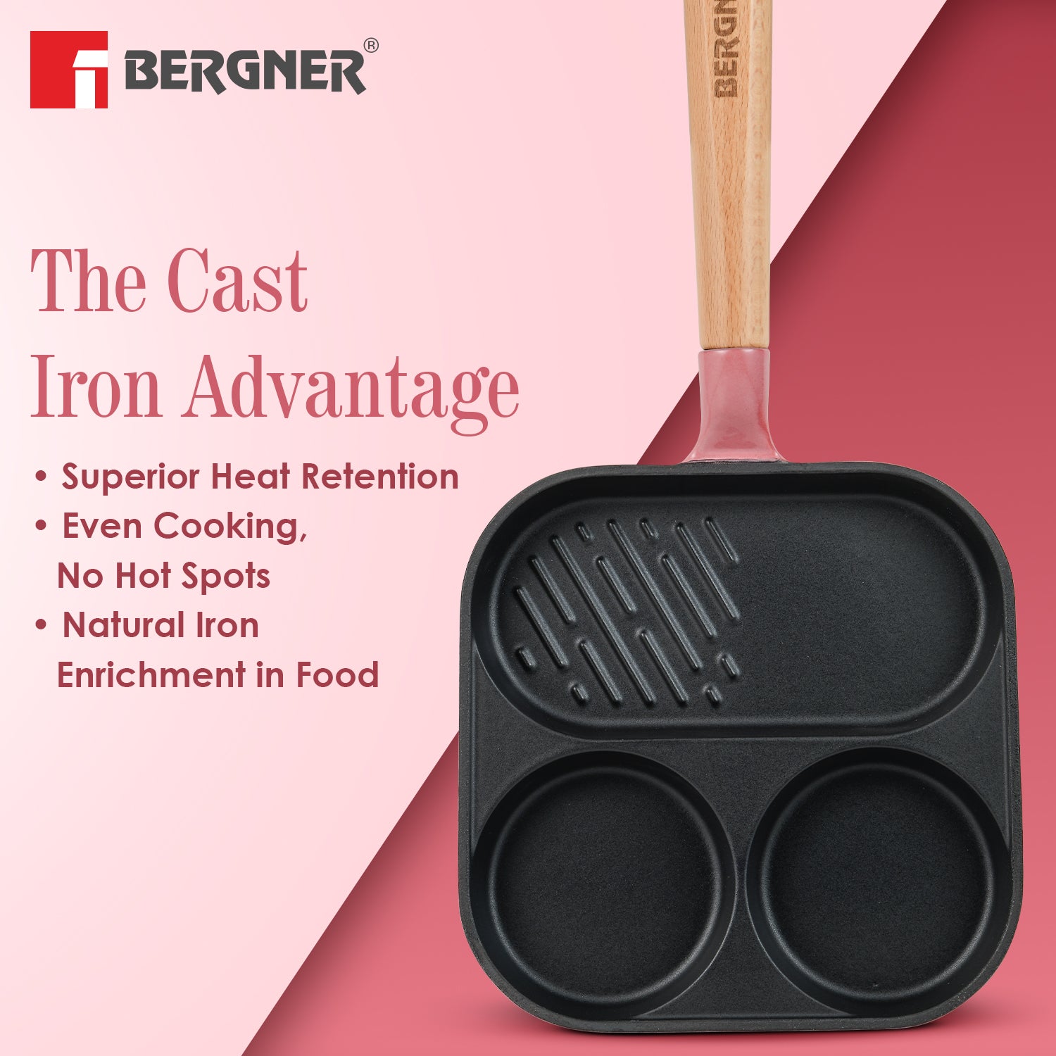 Excalibur Light Cast Iron 18cm Breakfast Pan - Induction Bottom, Pink