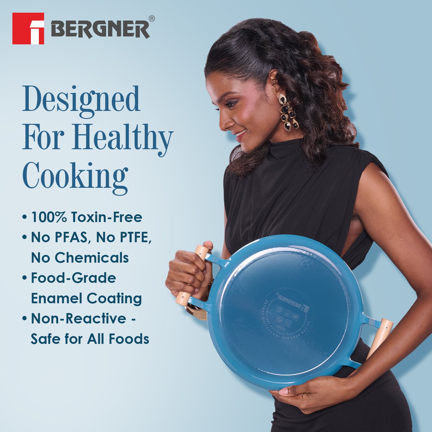 Excalibur Light Cast Iron 24cm (2L) Wok - Induction Bottom, Blue