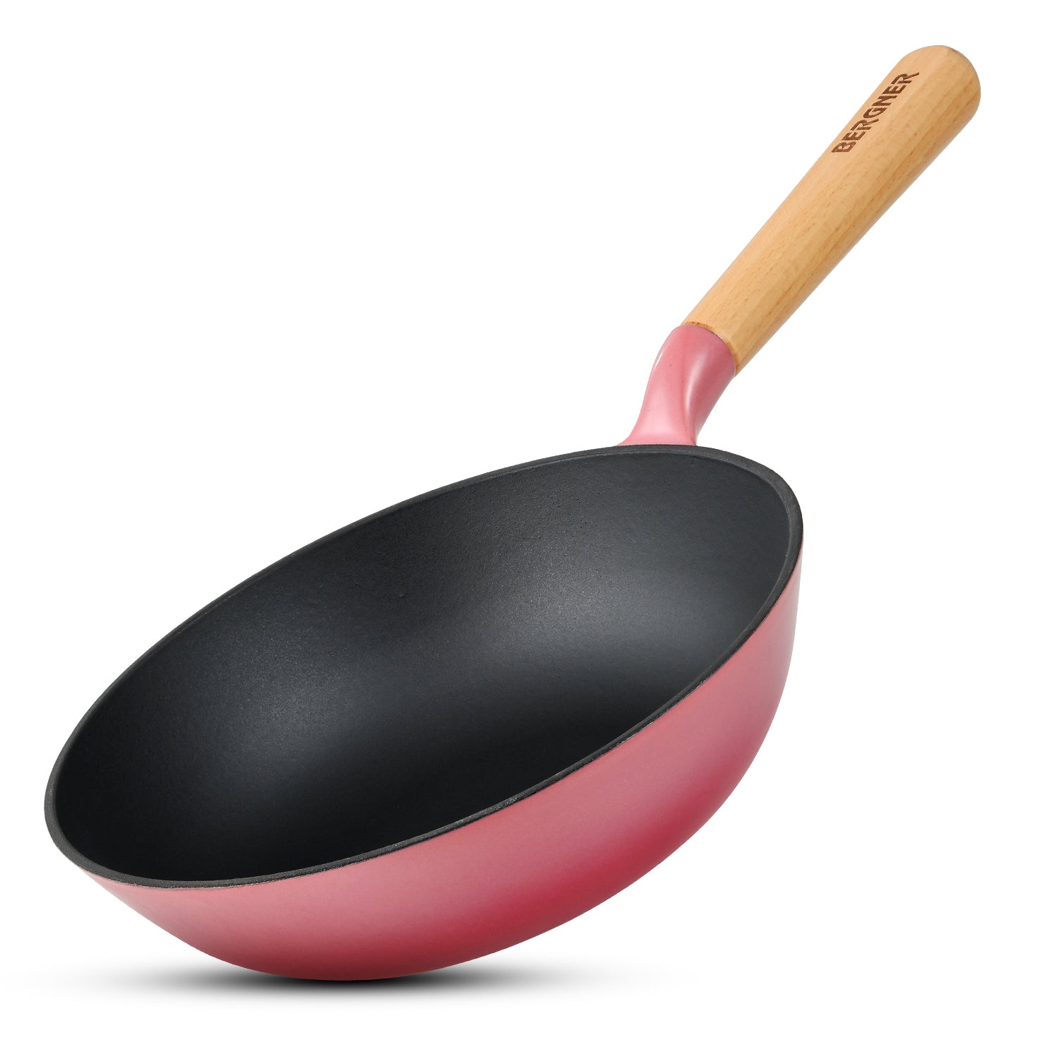 Bergner Excalibur Light Cast Iron 24cm (2L) Wok - Induction Bottom, Pink