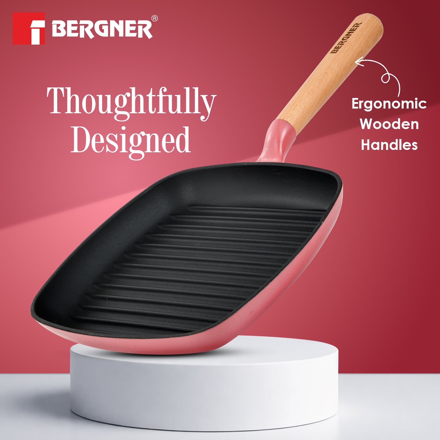 Excalibur Light Cast Iron 24cm Square Grill Pan - Induction Bottom, Pink