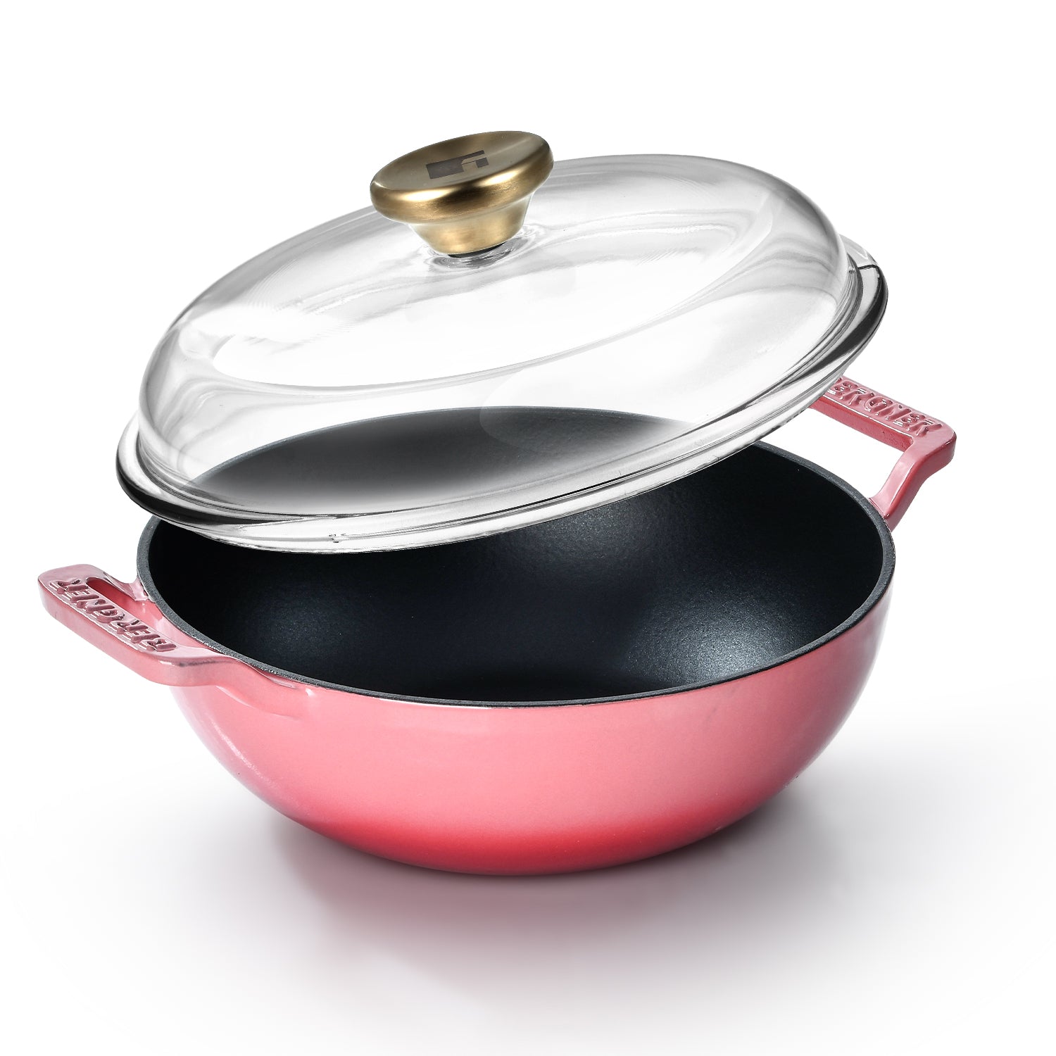 Excalibur Light Cast Iron 24cm (2.5L) Kadai with Lid - Induction Bottom, Pink