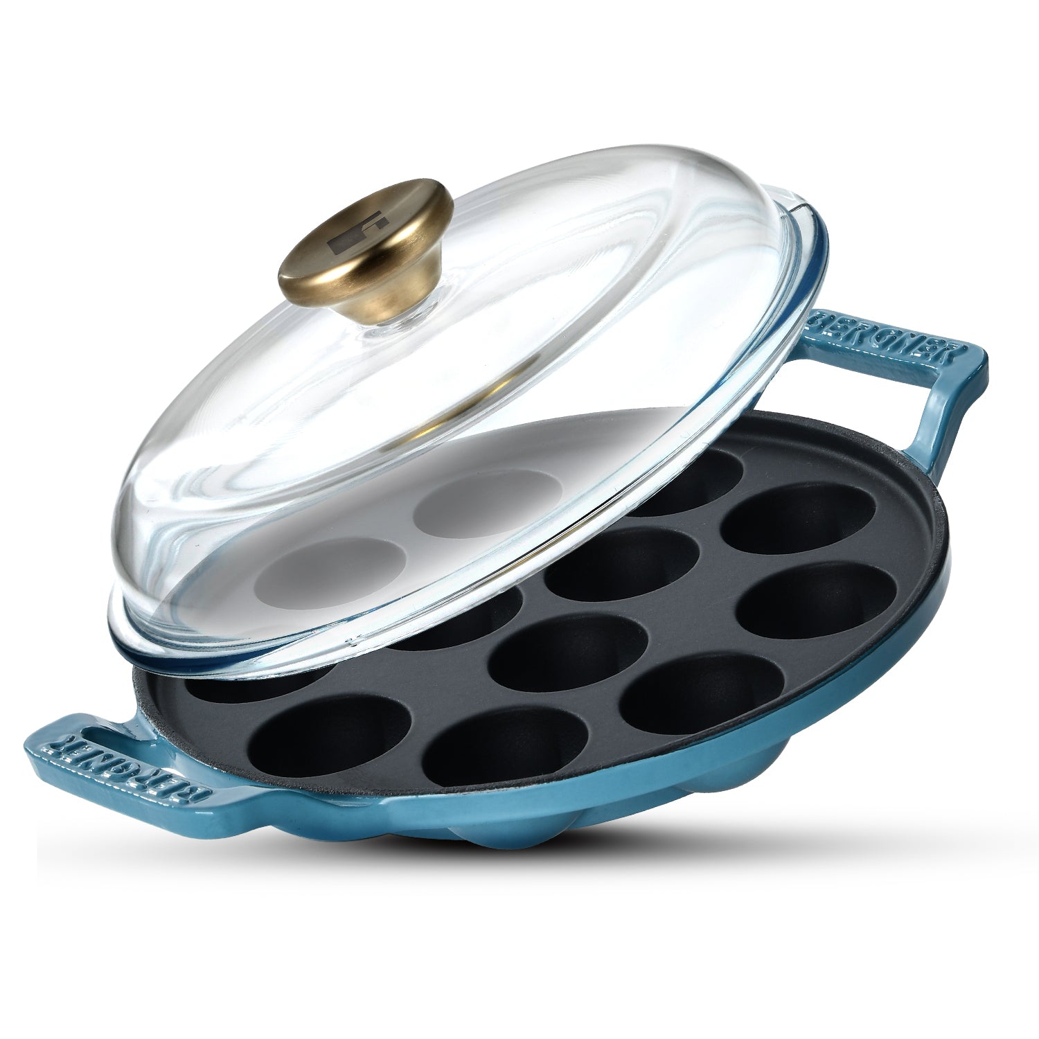 Excalibur Light Cast Iron 22cm Paniyarakal with Lid - Induction Bottom, Blue