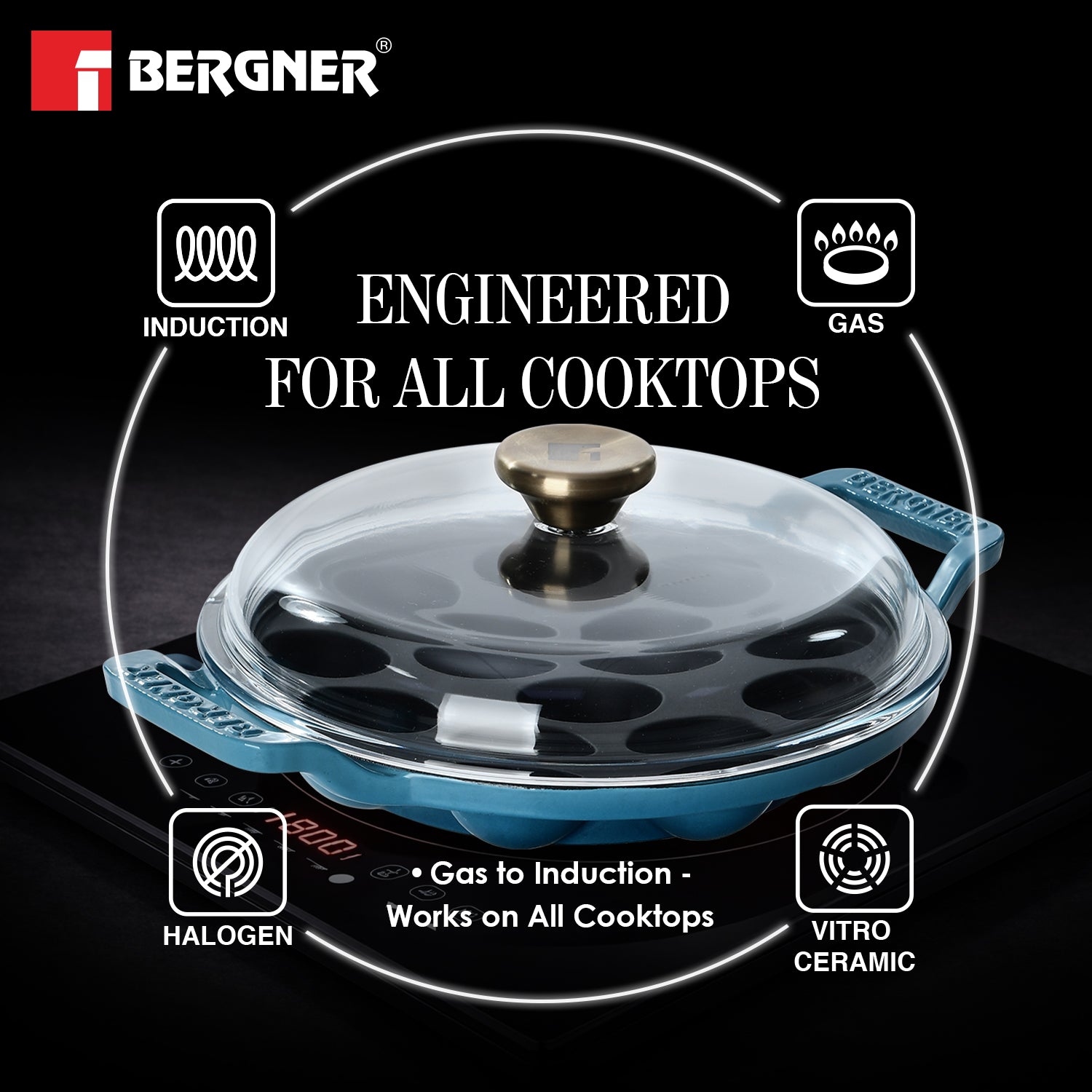 Excalibur Light Cast Iron 22cm Paniyarakal with Lid - Induction Bottom, Blue