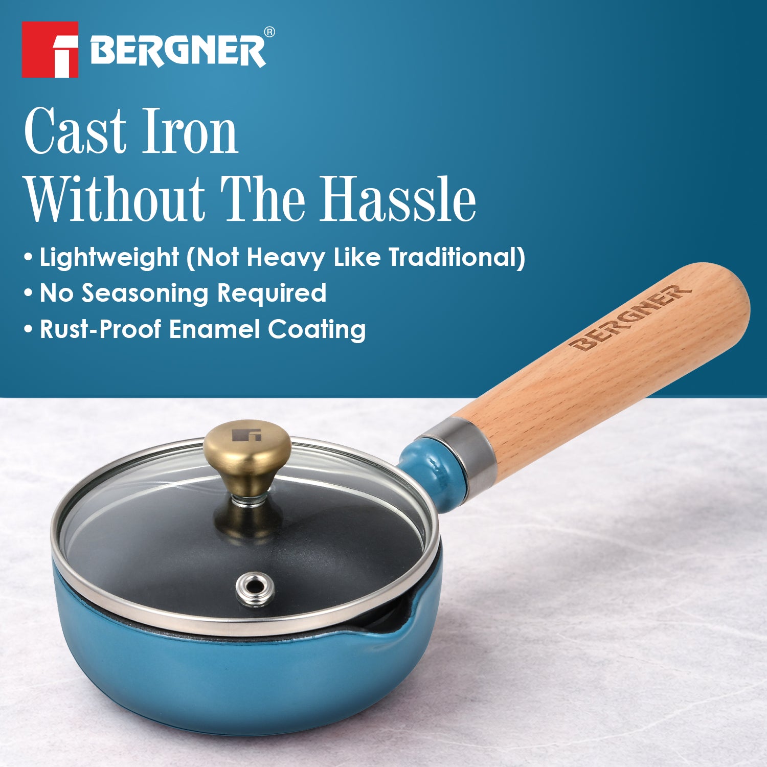 Excalibur Light Cast Iron 12cm / 200ml Tadkapan with Lid - Induction Bottom, Blue