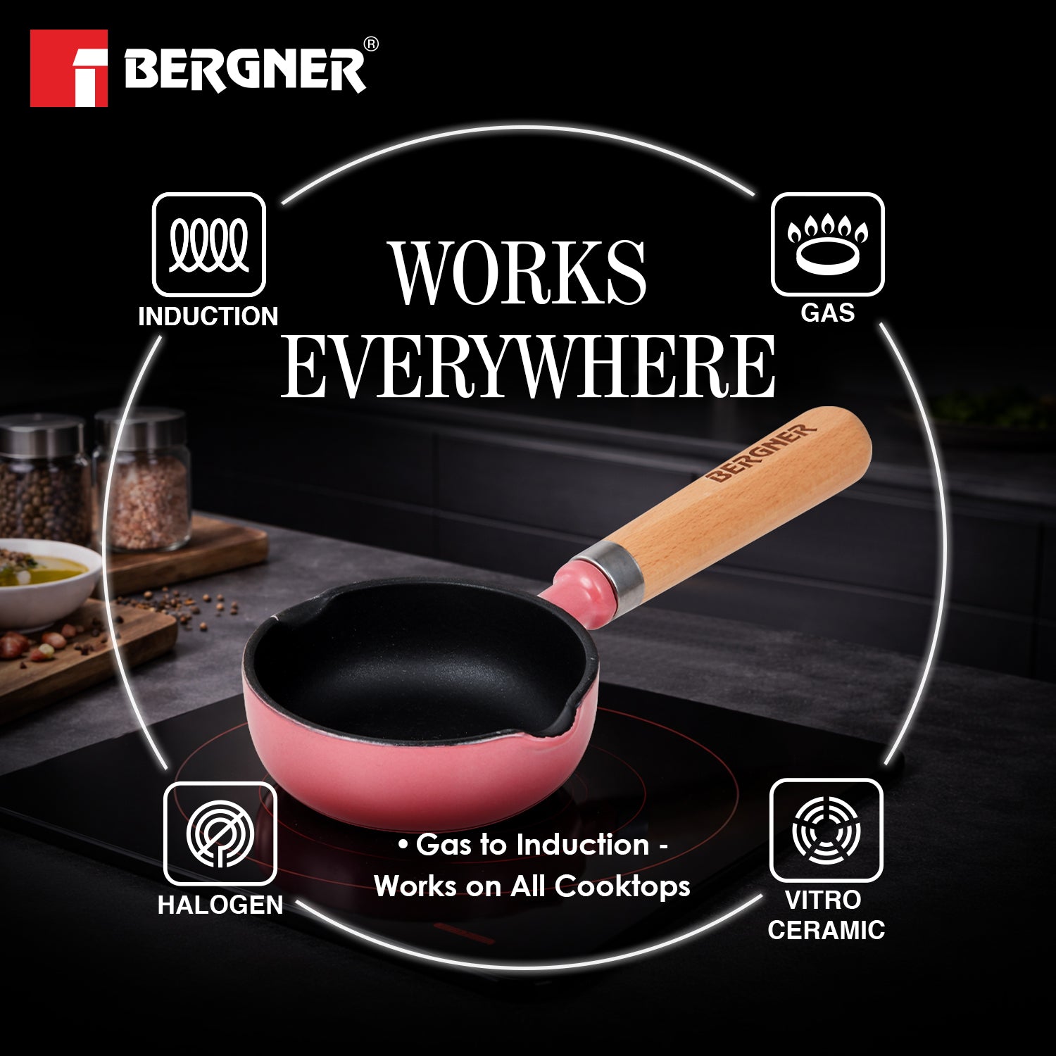 Excalibur Light Cast Iron 12cm / 200ml Tadkapan with Lid - Induction Bottom, Pink