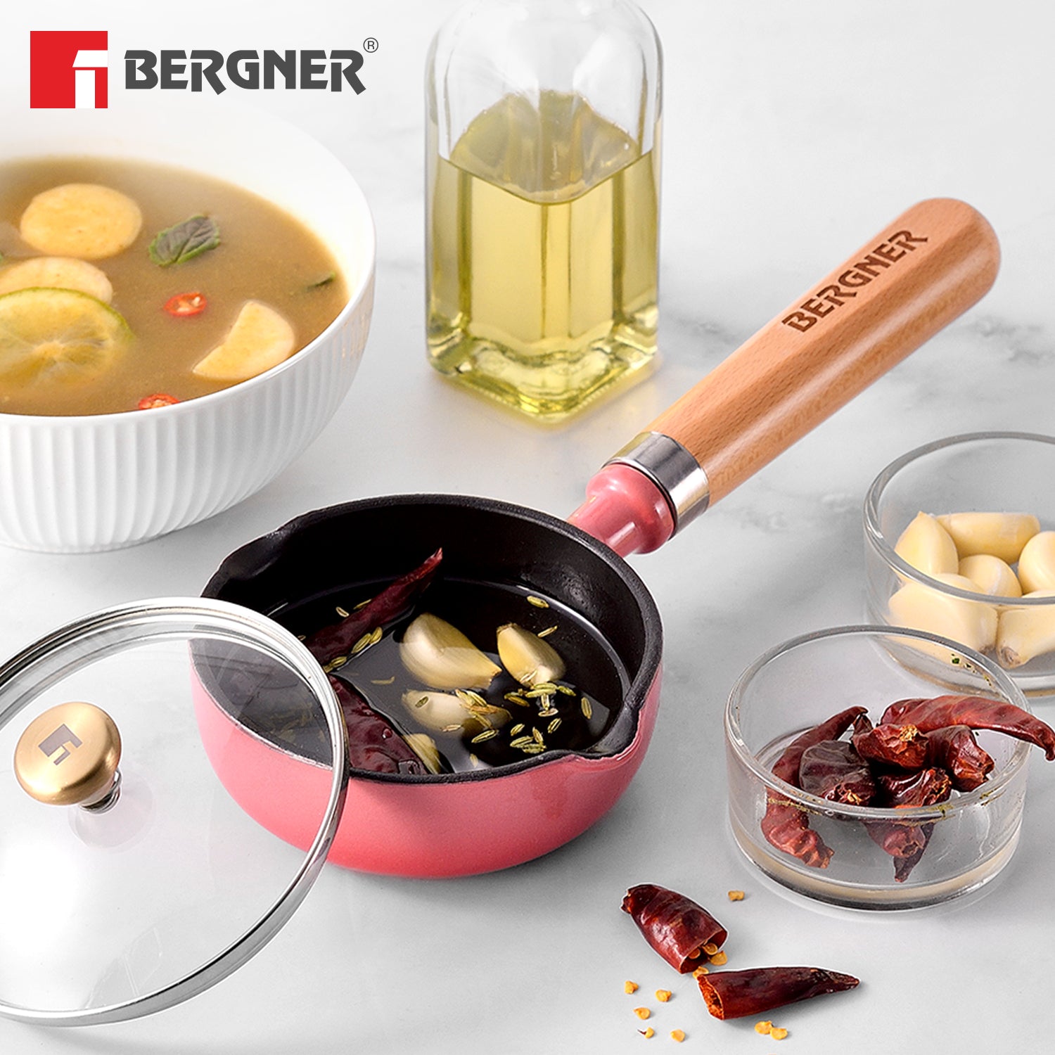 Excalibur Light Cast Iron 12cm / 200ml Tadkapan with Lid - Induction Bottom, Pink