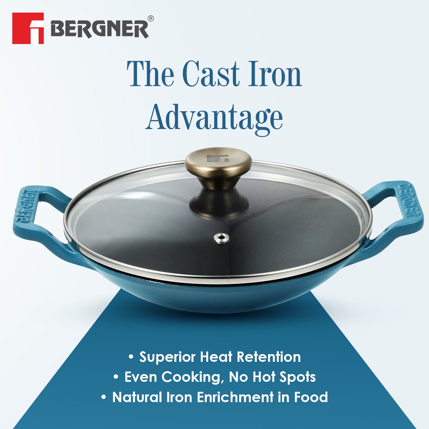 Excalibur Light Cast Iron 22cm (1L) Appachetty with Lid - Induction Bottom, Blue