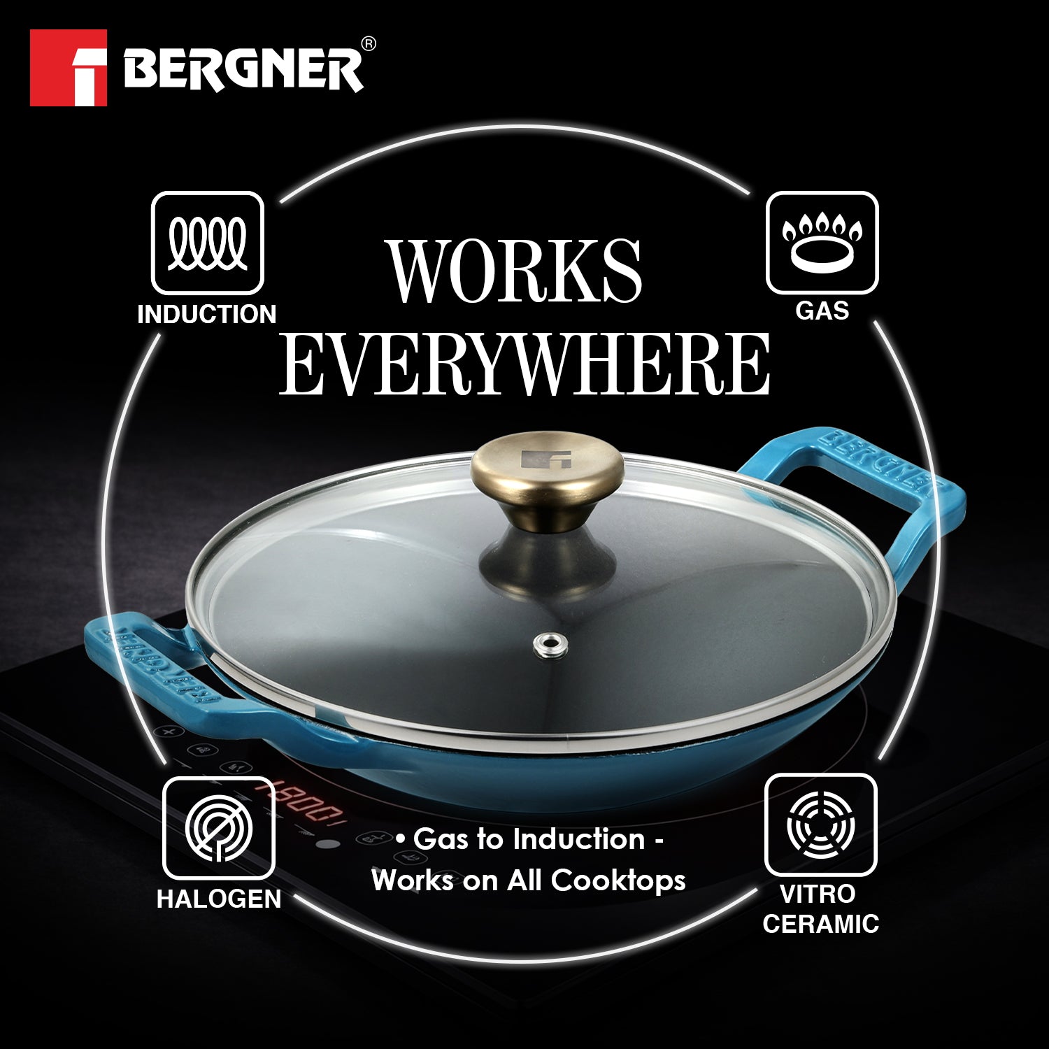 Excalibur Light Cast Iron 22cm (1L) Appachetty with Lid - Induction Bottom, Blue