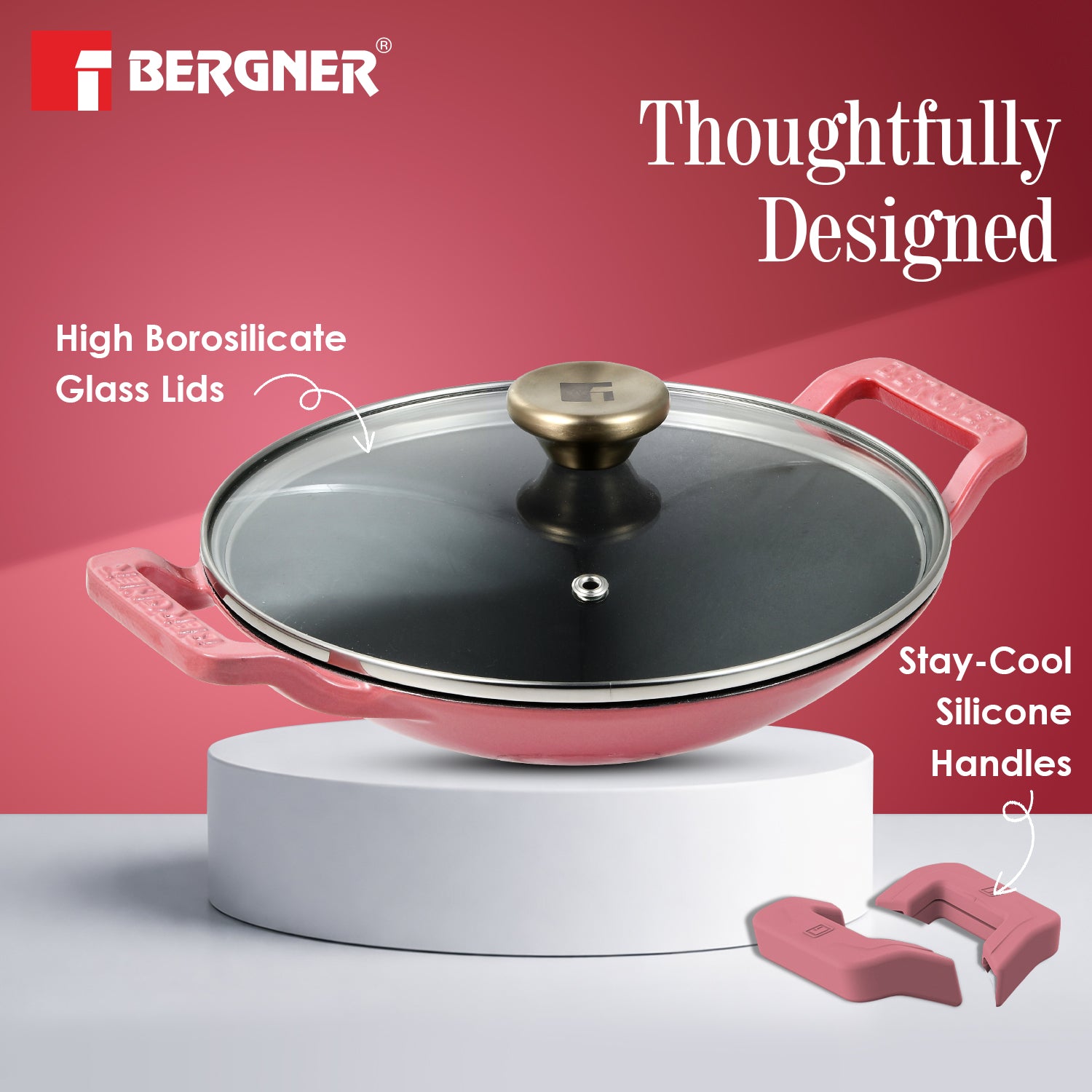 Excalibur Light Cast Iron 22cm (1L) Appachetty with Lid - Induction Bottom, Pink