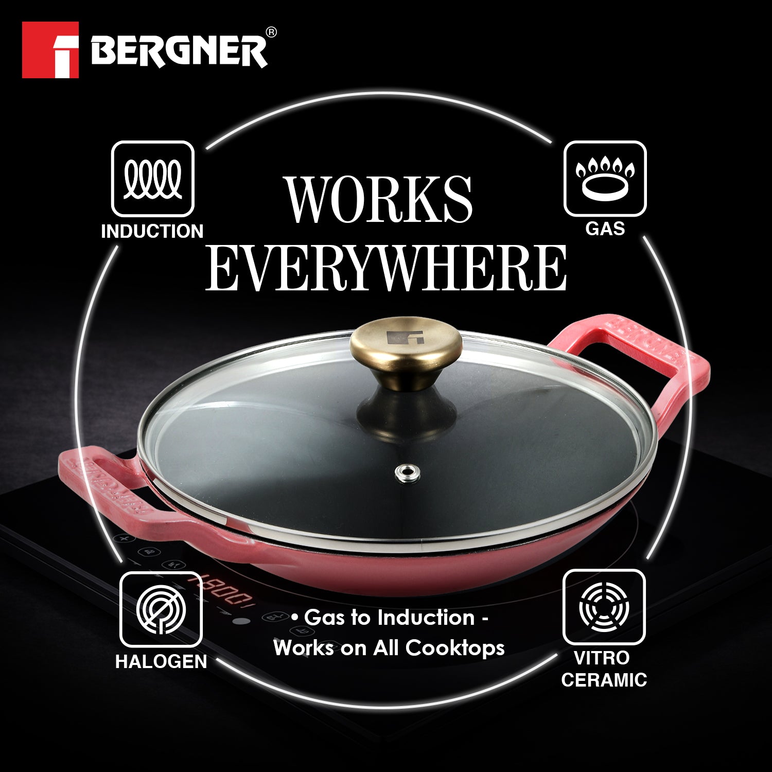Excalibur Light Cast Iron 22cm (1L) Appachetty with Lid - Induction Bottom, Pink
