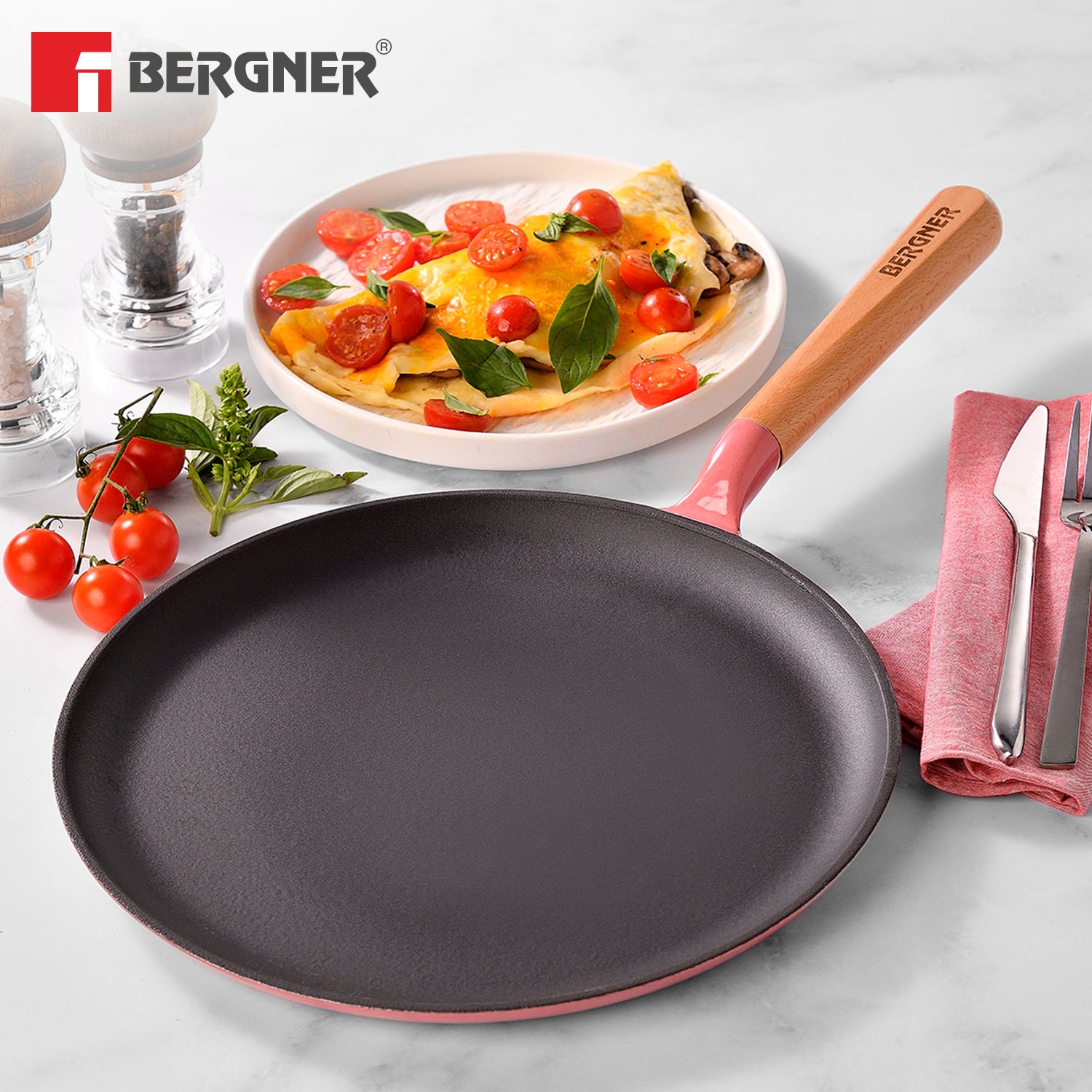 Excalibur Light Cast Iron Dosa Tawa 30cm - Induction Bottom, Pink