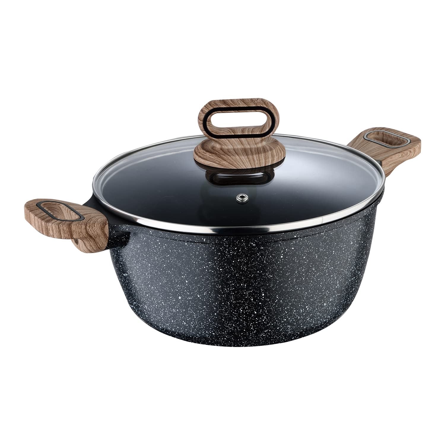 Bergner Ultimate ILag Marble Non-Stick Casserole with Glass Lid, Wooden Soft Touch Handle - Induction Bottom (Grey)