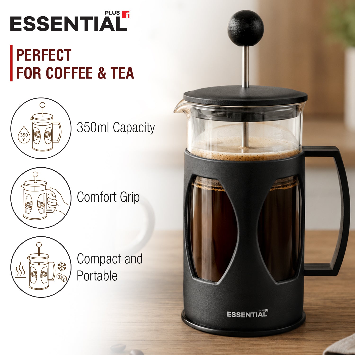 Essential Plus Borosilicate Glass 350 ml Coffee Plunger