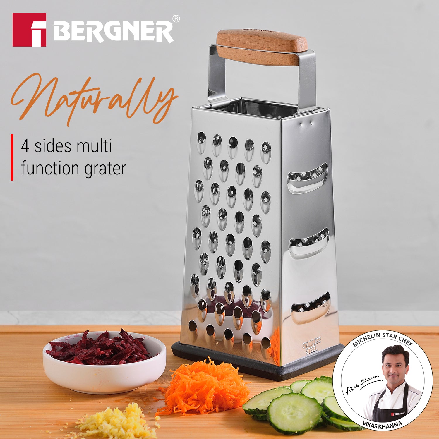 Naturally Stainless Steel 4 Sides Multi Function Grater