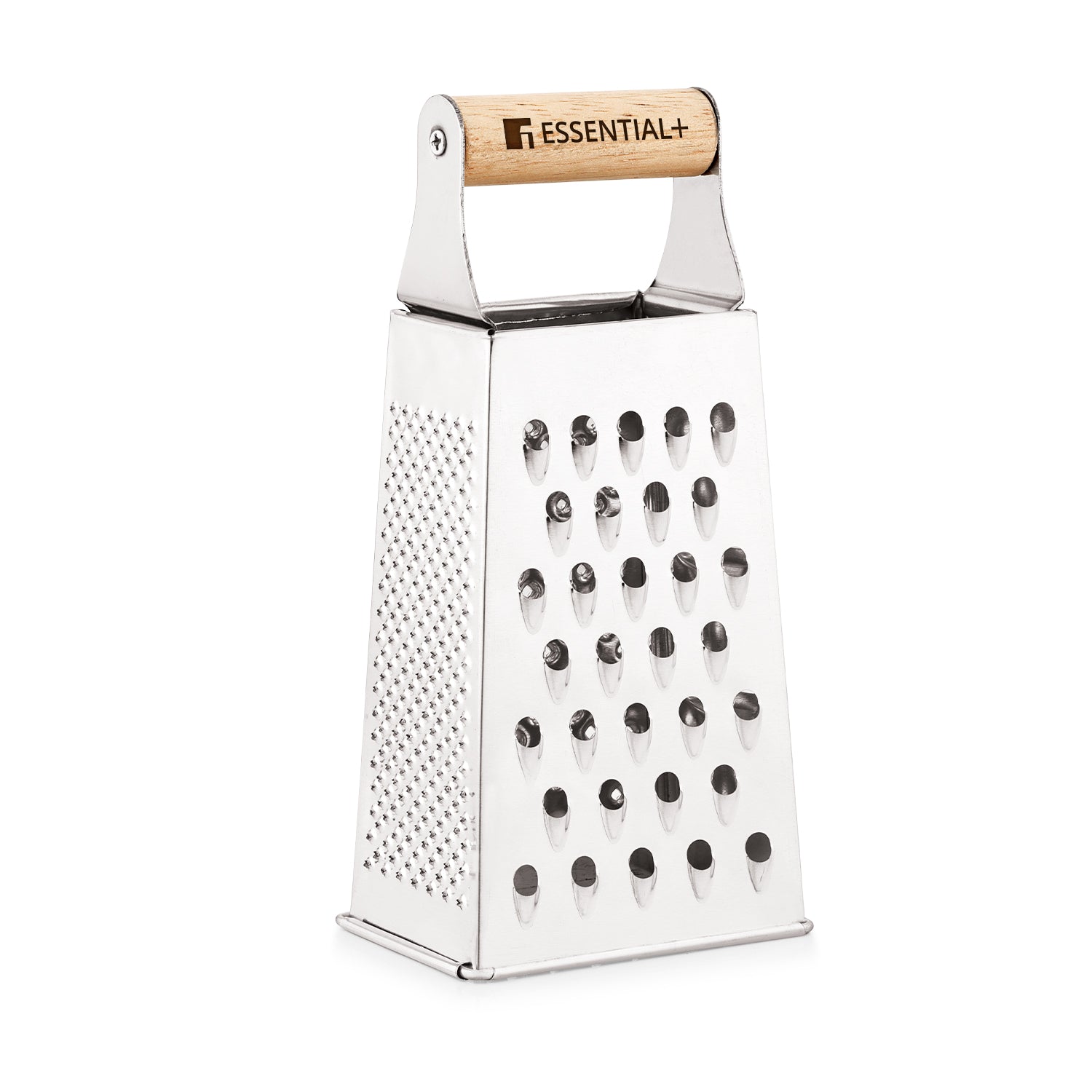 Essential Plus Stainless Steel 4 Sided Multi Function Grater with wood handle