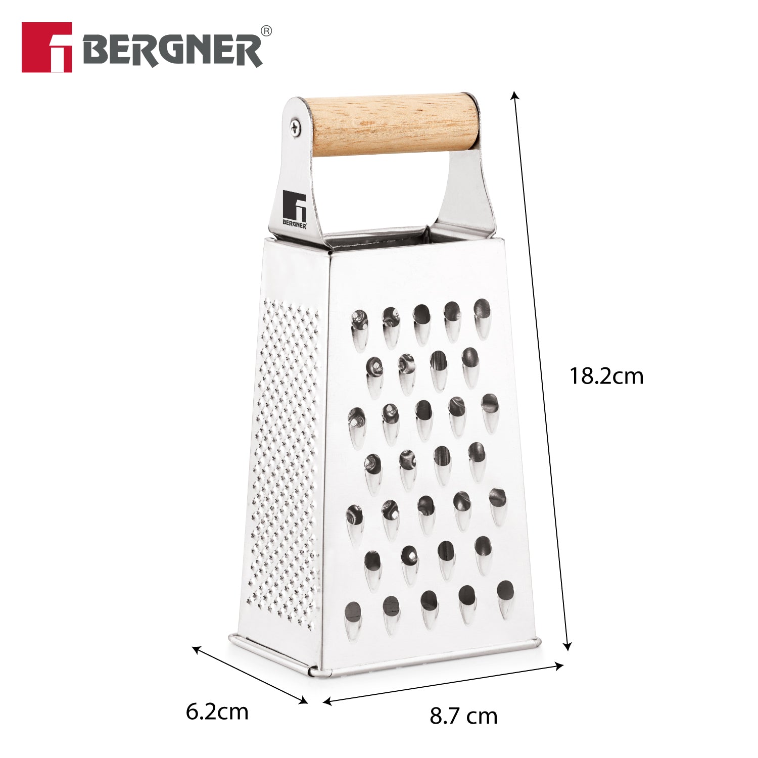 Essential Plus Stainless Steel 4 Sided Multi Function Grater with wood handle