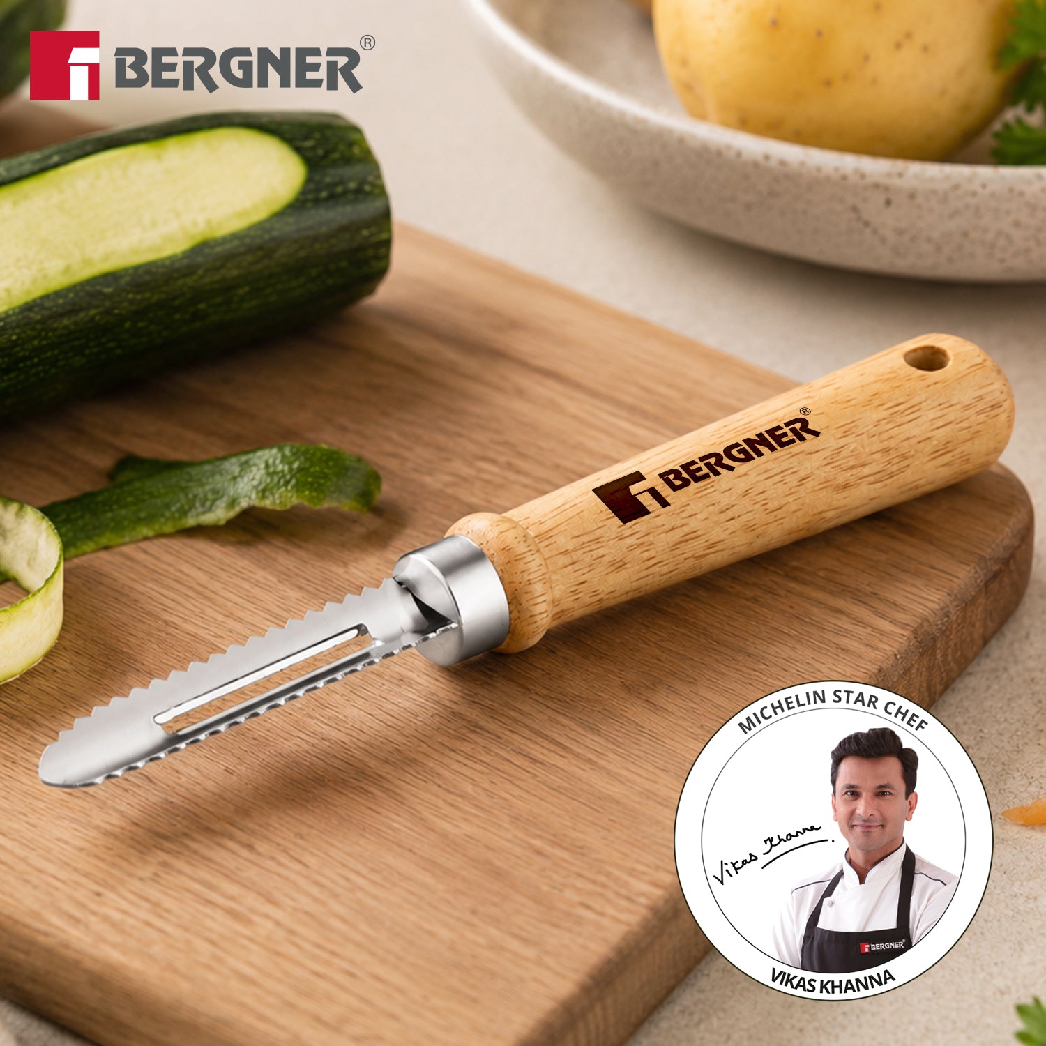Essential Plus Stainless Steel Peeler with Wood Handle