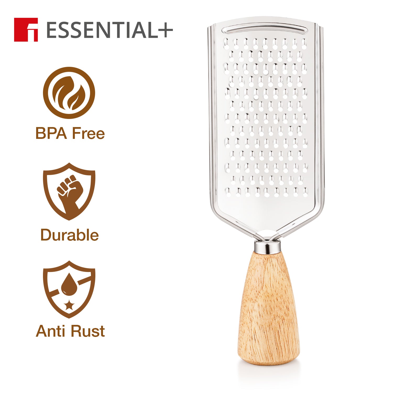 Essential Plus Stainless Steel Grater with Wooden Handle