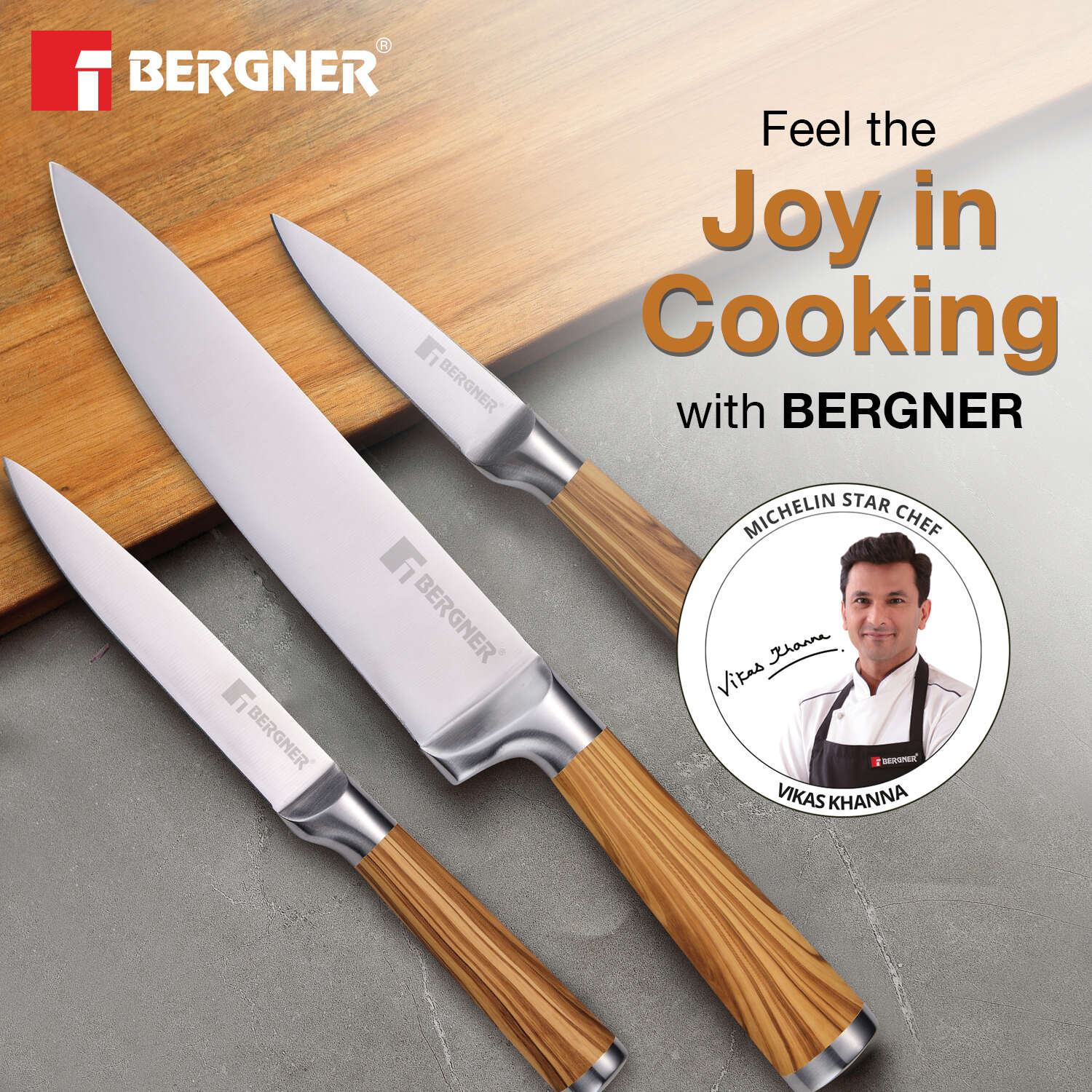 Bergner Olive Garden Stainless Steel 3 Pcs Knife Set, Ideal for Cutting, Dicing, Slicing etc