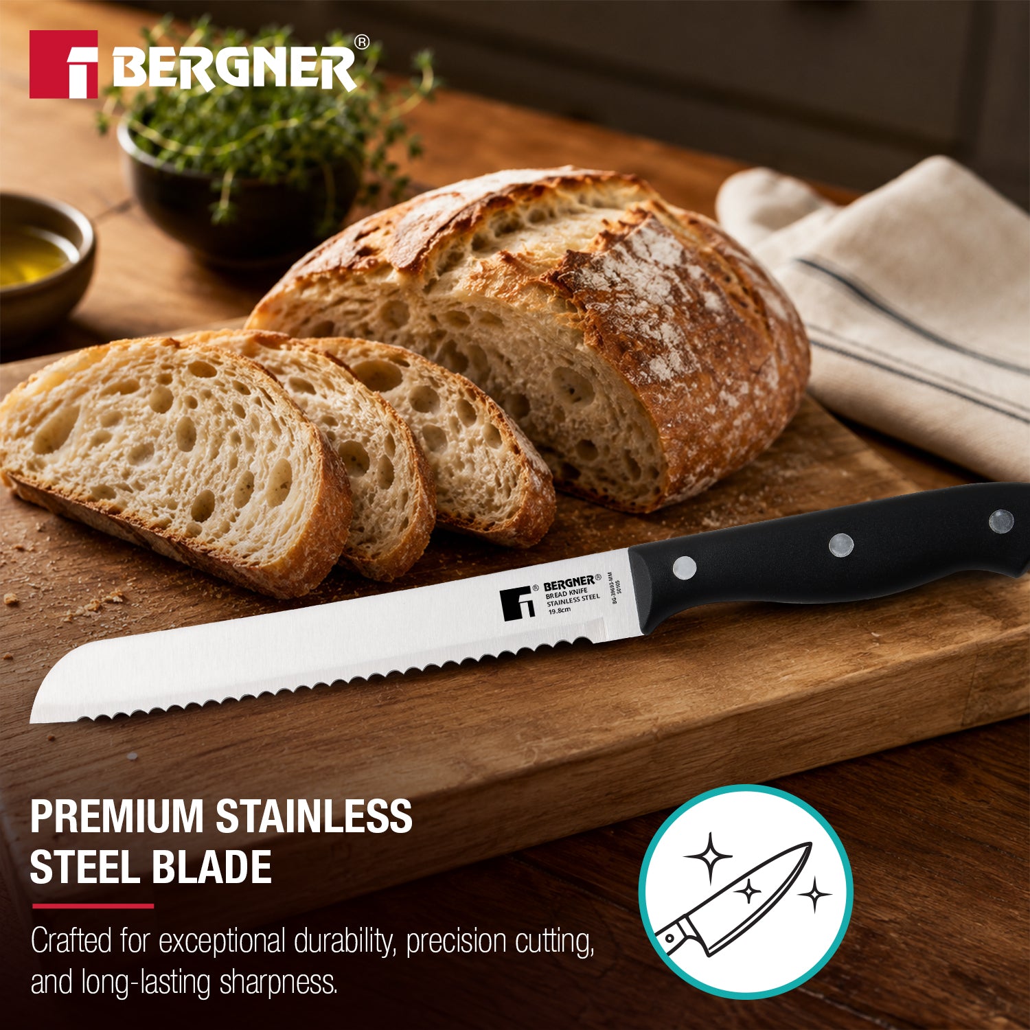 Essential Plus Stainless Steel Bread Knife 19.8cm