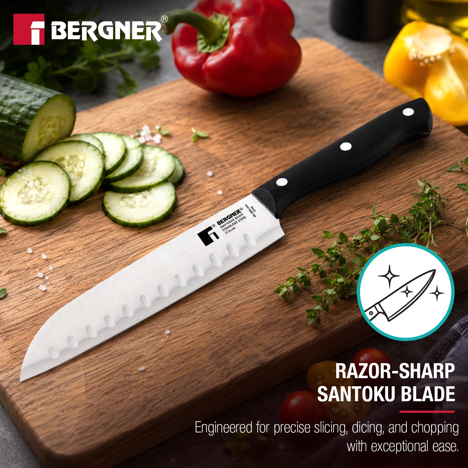 Essential Plus Stainless Steel Santoku Knife 17.5cm