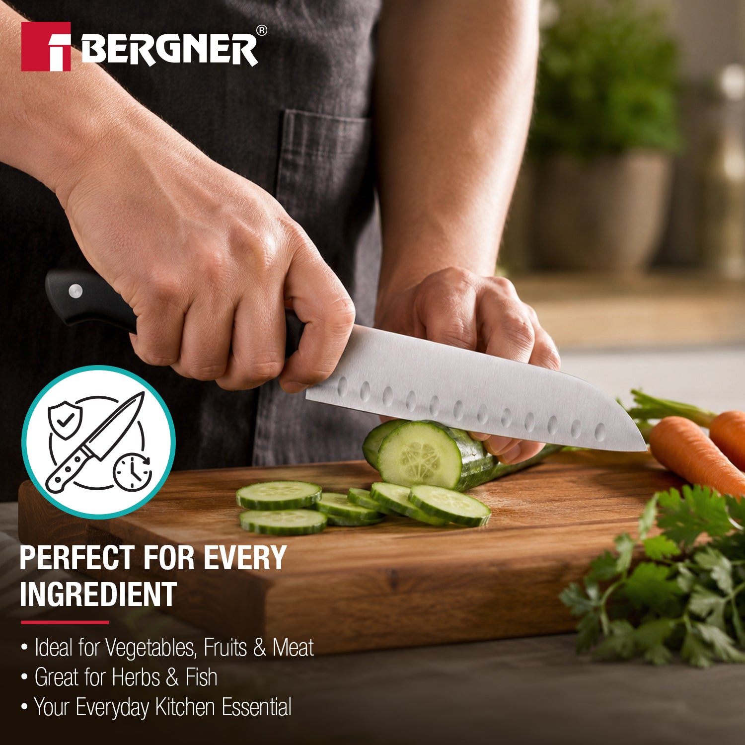 Essential Plus Stainless Steel Santoku Knife 17.5cm