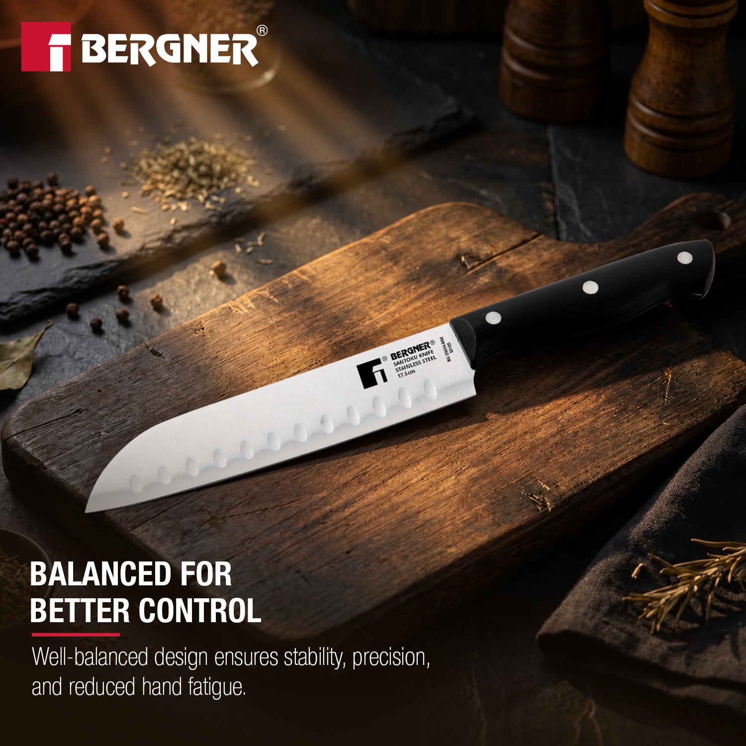 Essential Plus Stainless Steel Santoku Knife 17.5cm