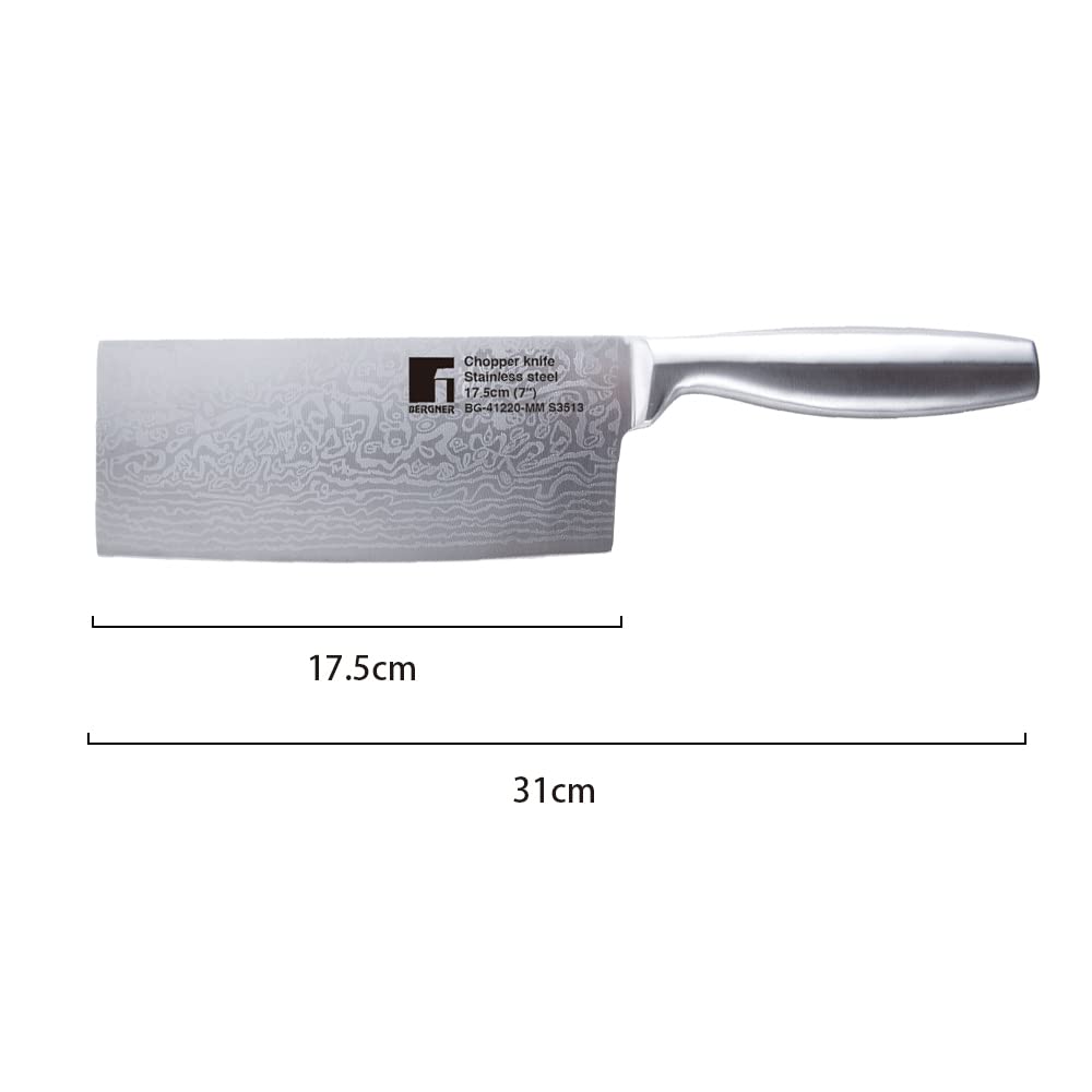 Bergner Argent Stainless Steel 17.5 cm (7 inches) Chopper Knife for Kitchen or Restaurant, Damascus Design