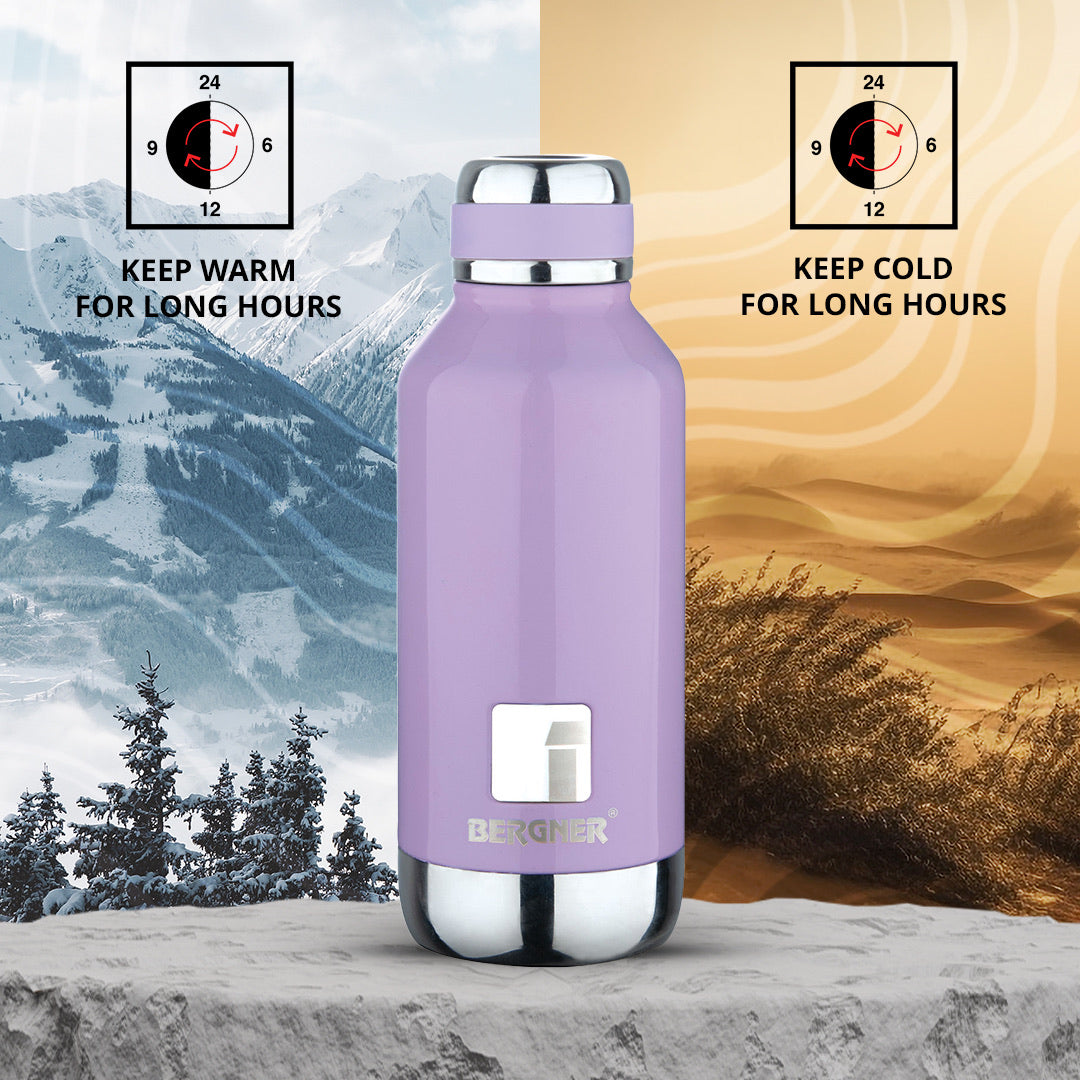 Bergner Walking Hydria Thermosteel Hot and Cold 750ml Flask, Double Walled Bottle - Purple