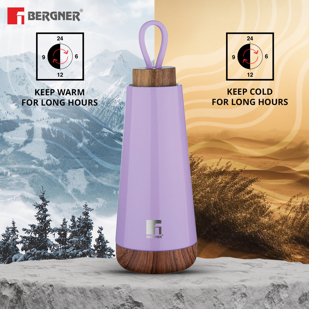 Bergner Walking Fairy Fountain Thermosteel Hot and Cold 370ml Flask, Double Walled Bottle - Purple