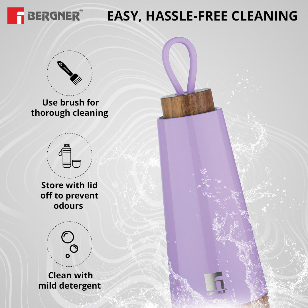 Bergner Walking Fairy Fountain Thermosteel Hot and Cold 370ml Flask, Double Walled Bottle - Purple