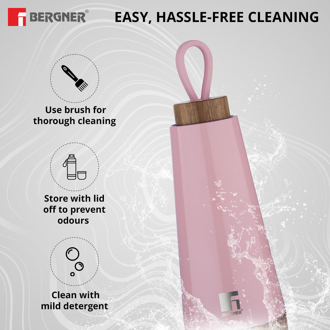 Bergner Walking Fairy Fountain Thermosteel Hot and Cold 370ml Flask, Double Walled Bottle - Pink