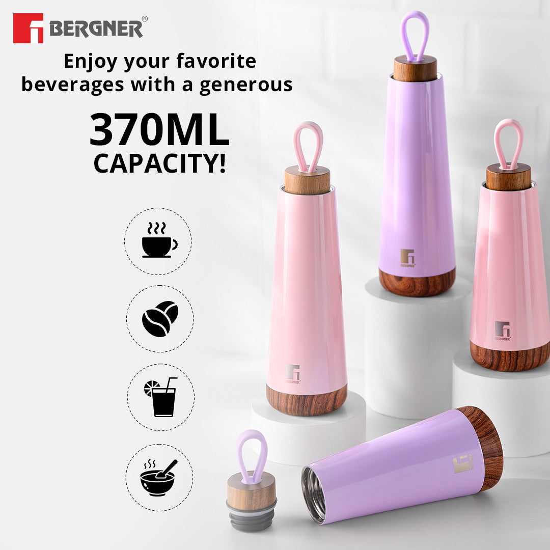 Bergner Walking Fairy Fountain Thermosteel Hot and Cold 370ml Flask, Double Walled Bottle - Pink