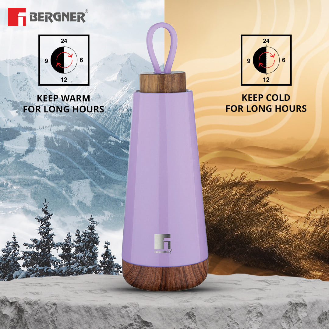 Bergner Walking Fairy Fountain Thermosteel Hot and Cold 500ml Flask, Double Walled Bottle - Purple