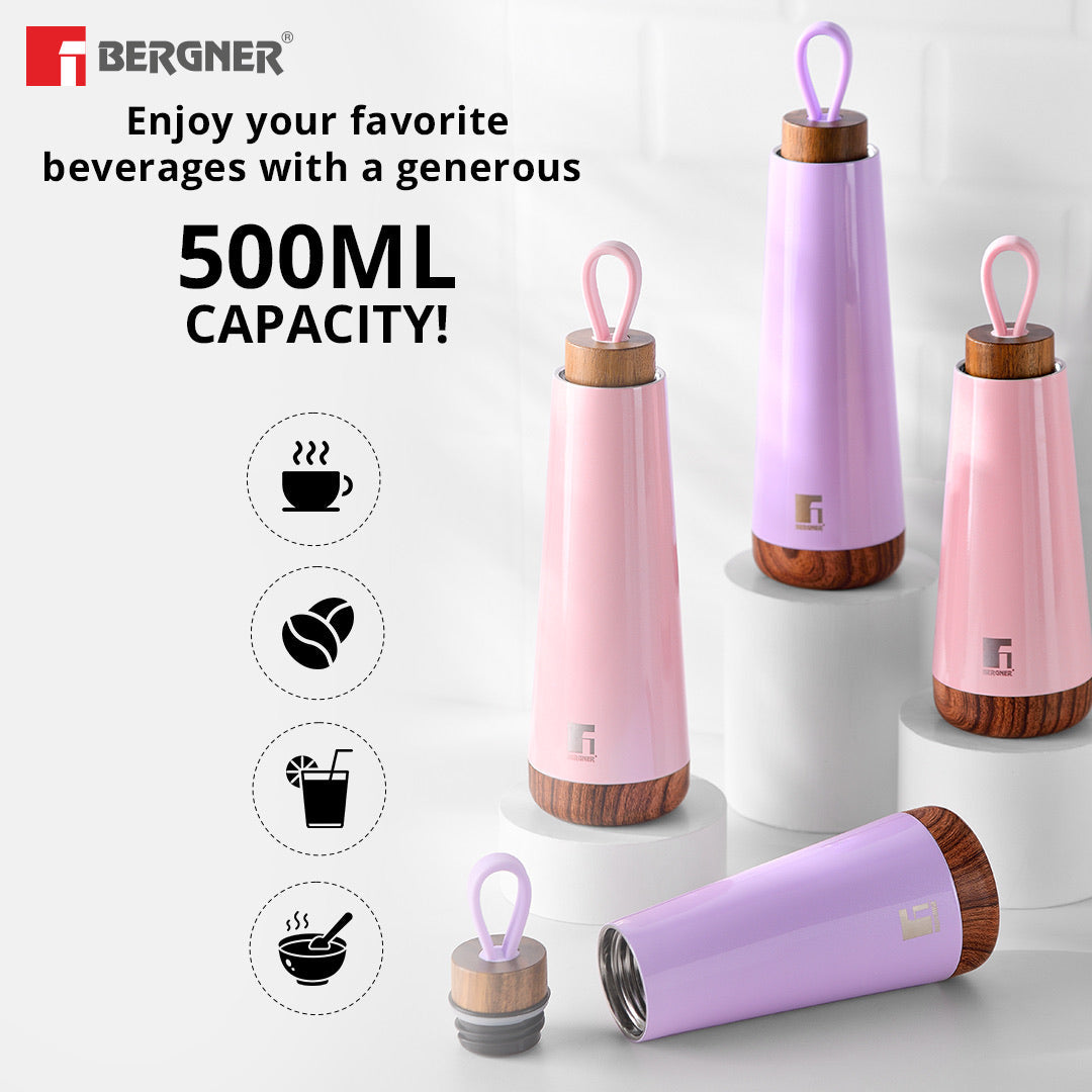 Bergner Walking Fairy Fountain Thermosteel Hot and Cold 500ml Flask, Double Walled Bottle - Purple