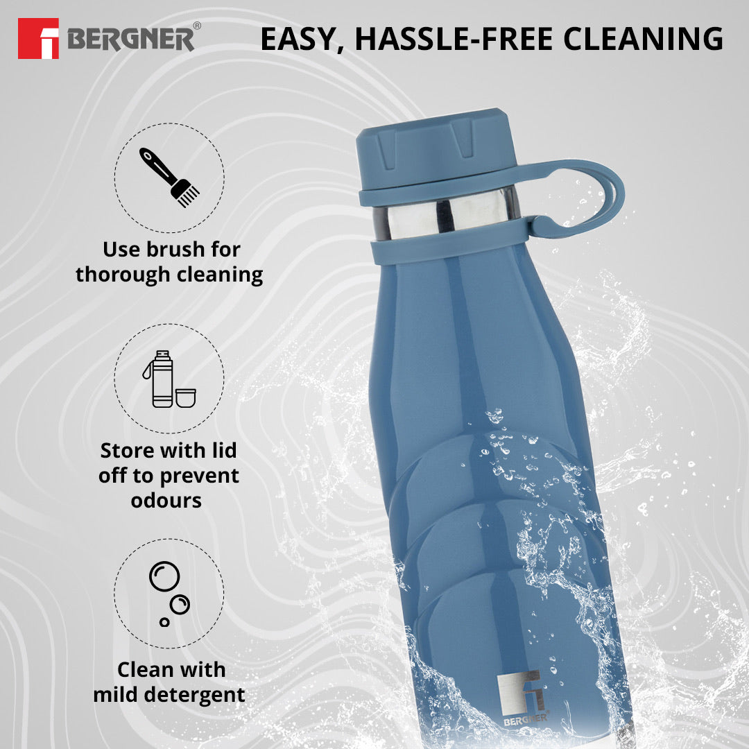 Bergner Walking AquaFlex Thermosteel Hot and Cold Bottle, 500ml Flask, Double Walled Bottle - Blue