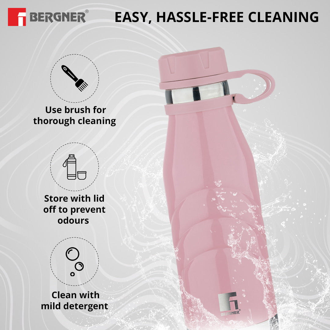 Bergner Walking AquaFlex Thermosteel Hot and Cold Bottle, 500ml Flask, Double Walled Bottle - Pink