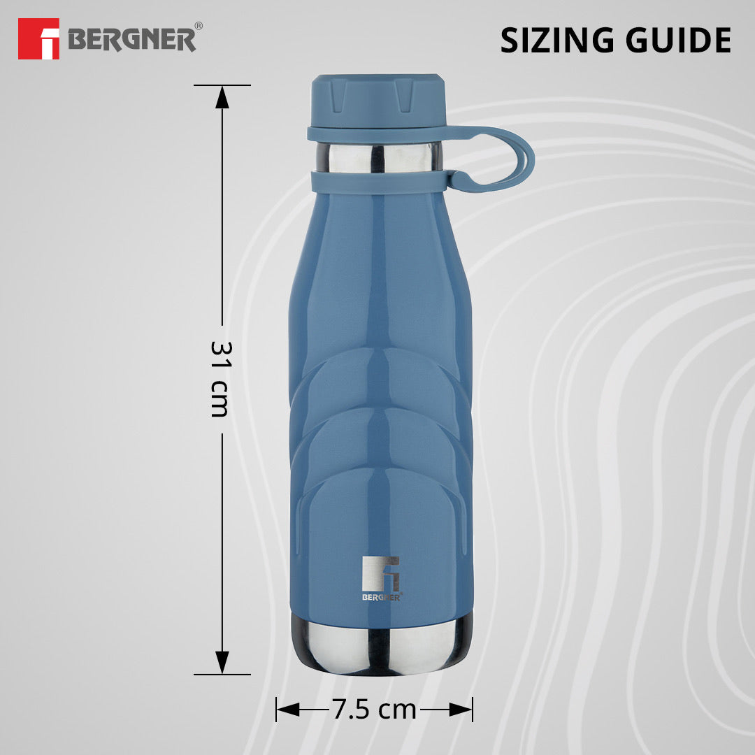 Bergner Walking AquaFlex Thermosteel Hot and Cold Bottle, 1000 ml Flask, Double Walled Bottle - Blue