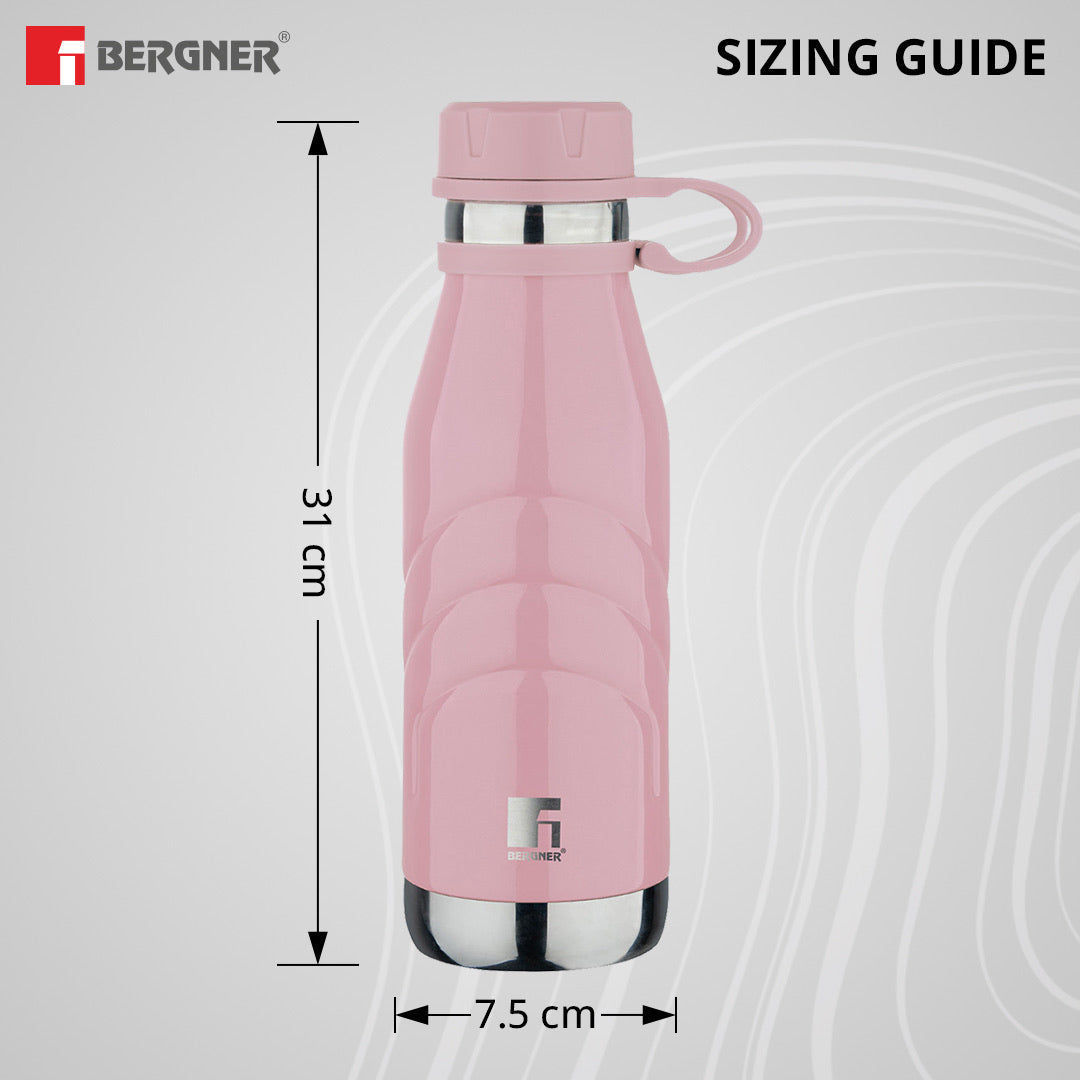 Bergner Walking AquaFlex Thermosteel Hot and Cold Bottle, 1000 ml Flask, Double Walled Bottle - Pink