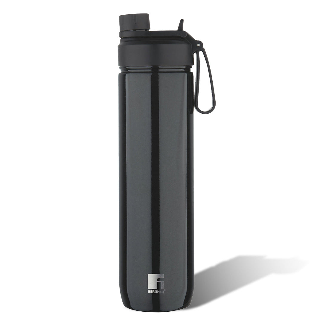 Bergner Walking SipMate Thermosteel Hot and Cold Bottle, 530ml Flask, Double Walled Bottle - Black