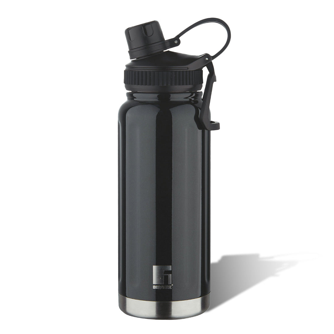 Bergner Walking AquaFit Thermosteel Hot and Cold 500ml Flask, Double Walled Bottle - Black