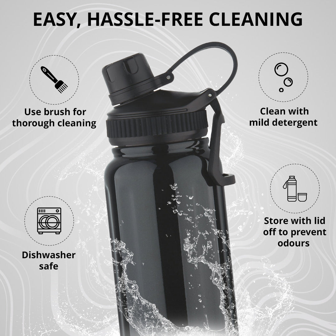 Bergner Walking AquaFit Thermosteel Hot and Cold 500ml Flask, Double Walled Bottle - Black